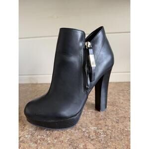 Aldo Womens Black Leather Platform High Block Heels Zipper Ankle Booties 7.5